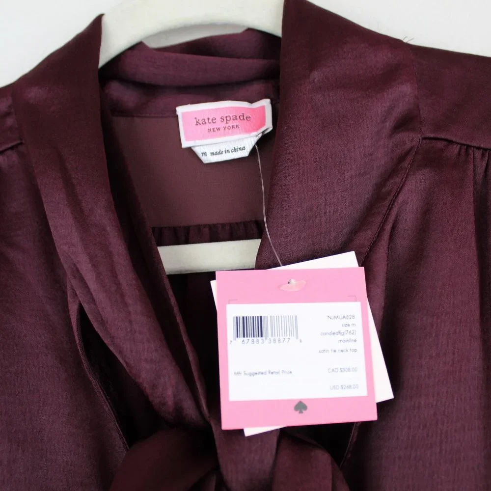 NWT KATE SPADE NEW YORK Satin Neck Tie Top, Medium
